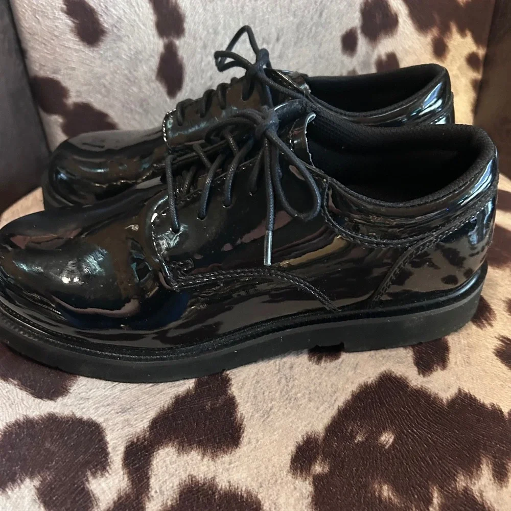 Bates High Gloss Oxford Women‎ 9 Wide Black E22741 Patent Uniform Shoes New